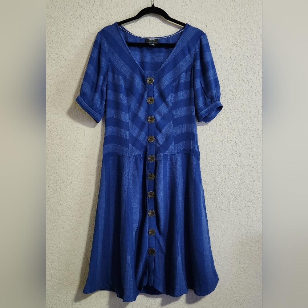 Maeve Blue Tonal Stripe Button Down Dress from Anthropologie Size 6